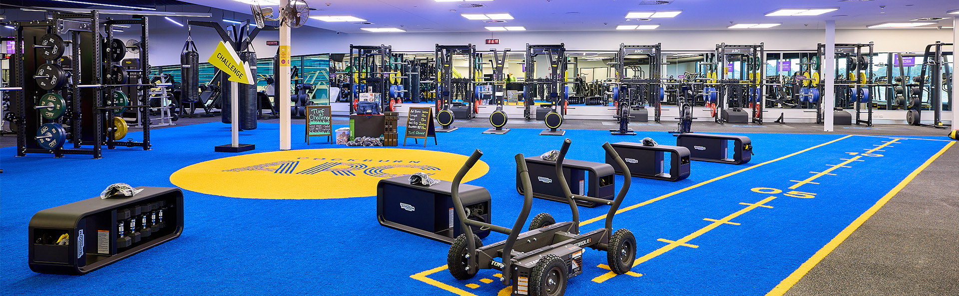 Gym floor showcasing functional training zone