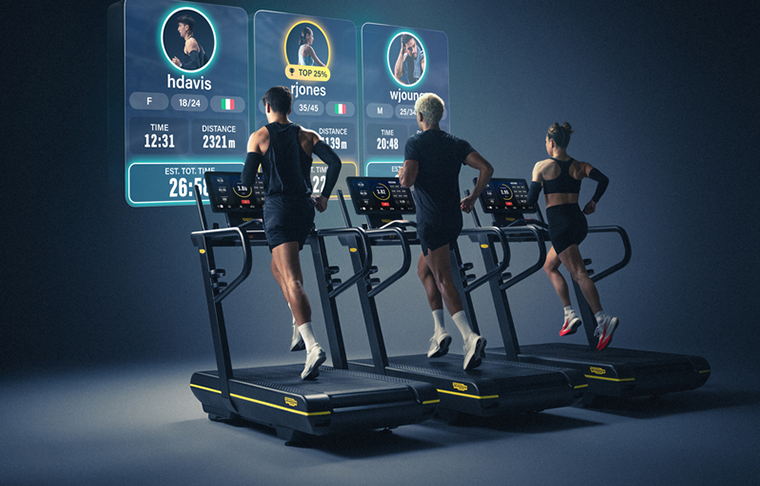Three people running on treadmills 