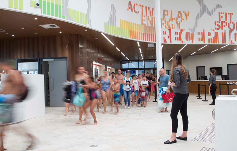 Group of patrons exiting the centre