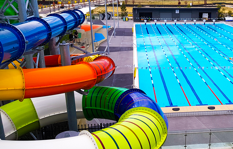 Water slides and 50m pool